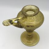 Lampe à huile en verre soufflé main bullé jaune verrerie biot