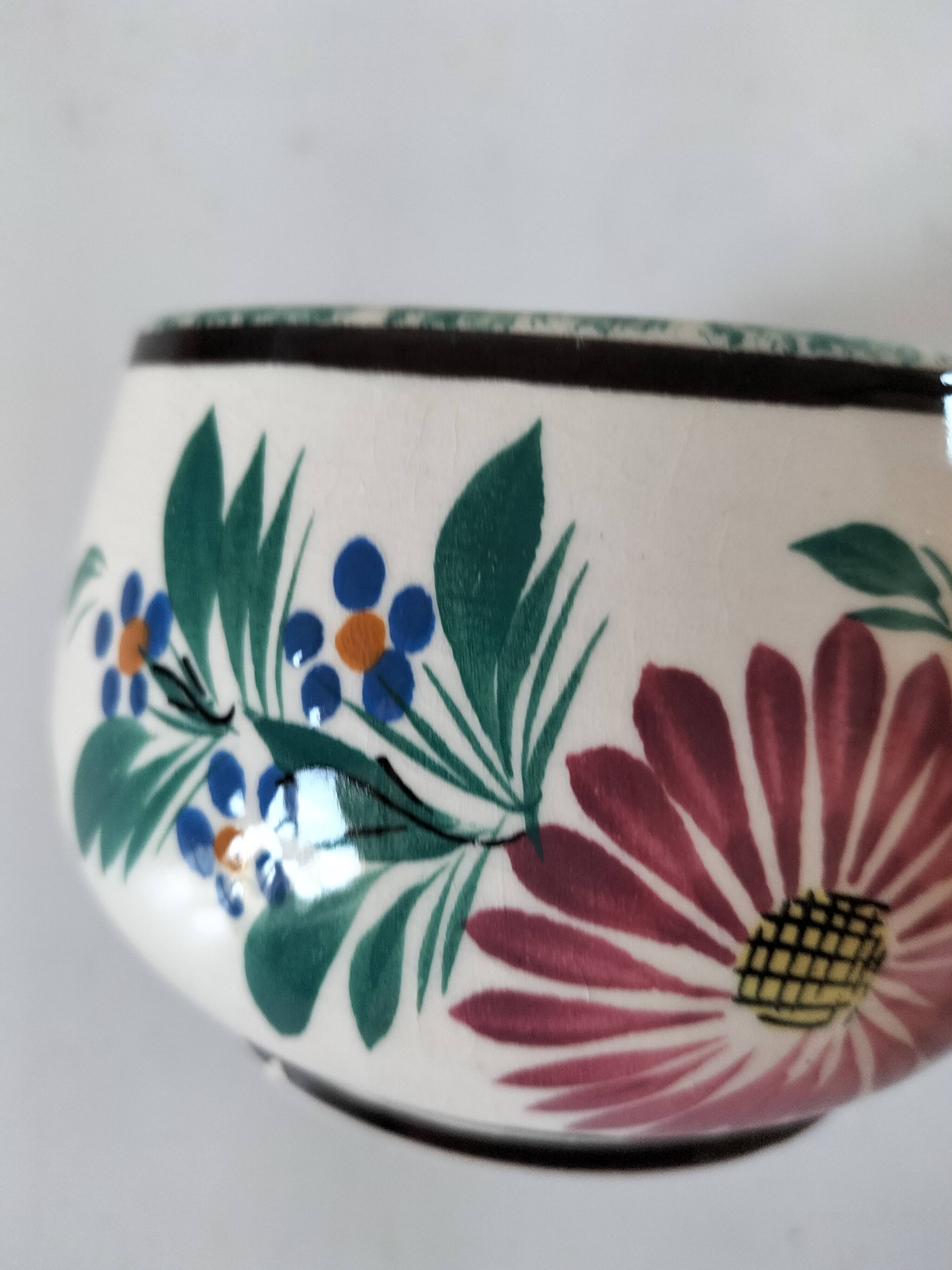Breakfast cup HB Quimper – earthenware with rich Breton and floral decoration