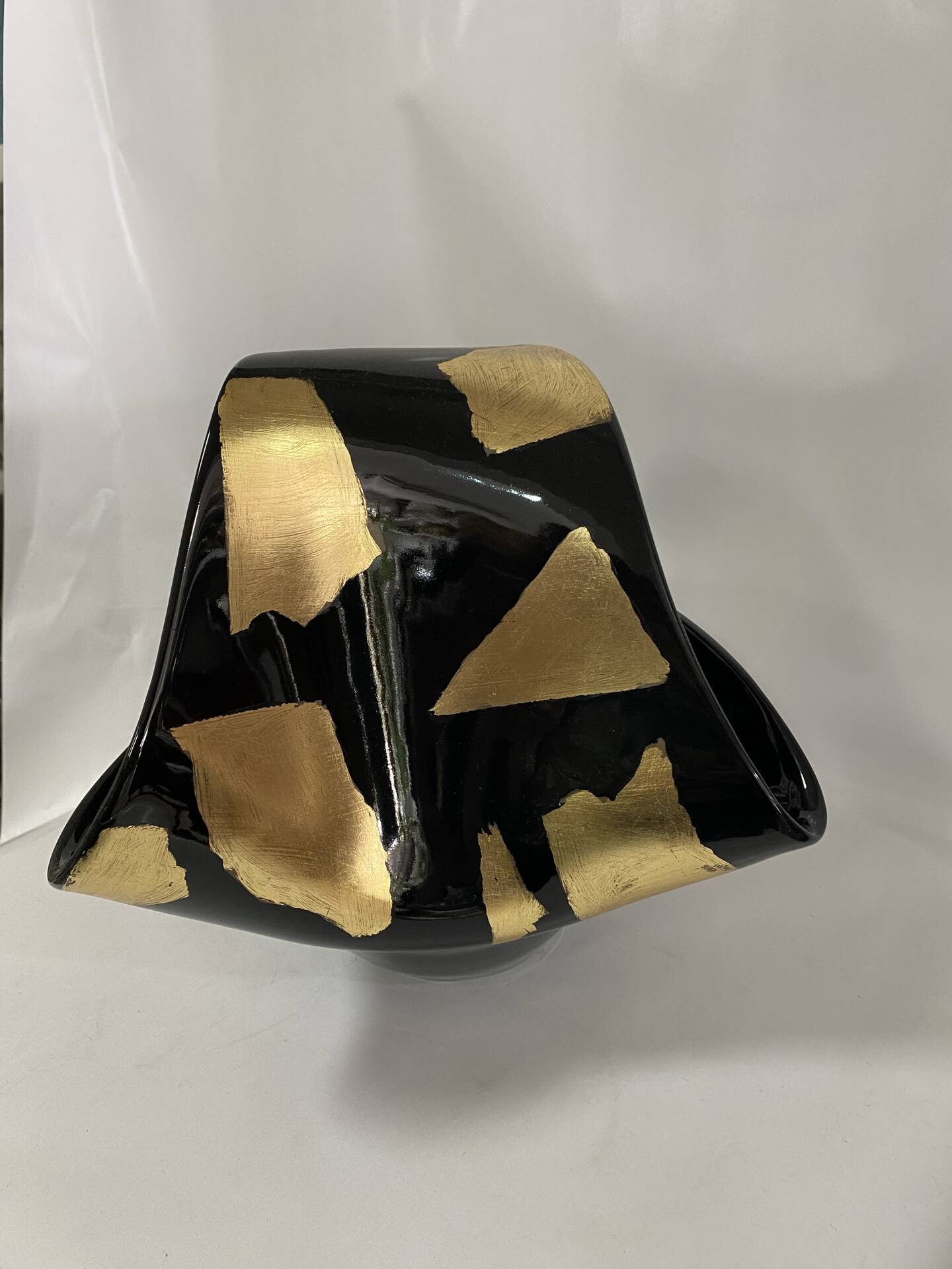 Black Murano-Style Art Glass Centerpiece Bowl with Gold Leaf Accents
