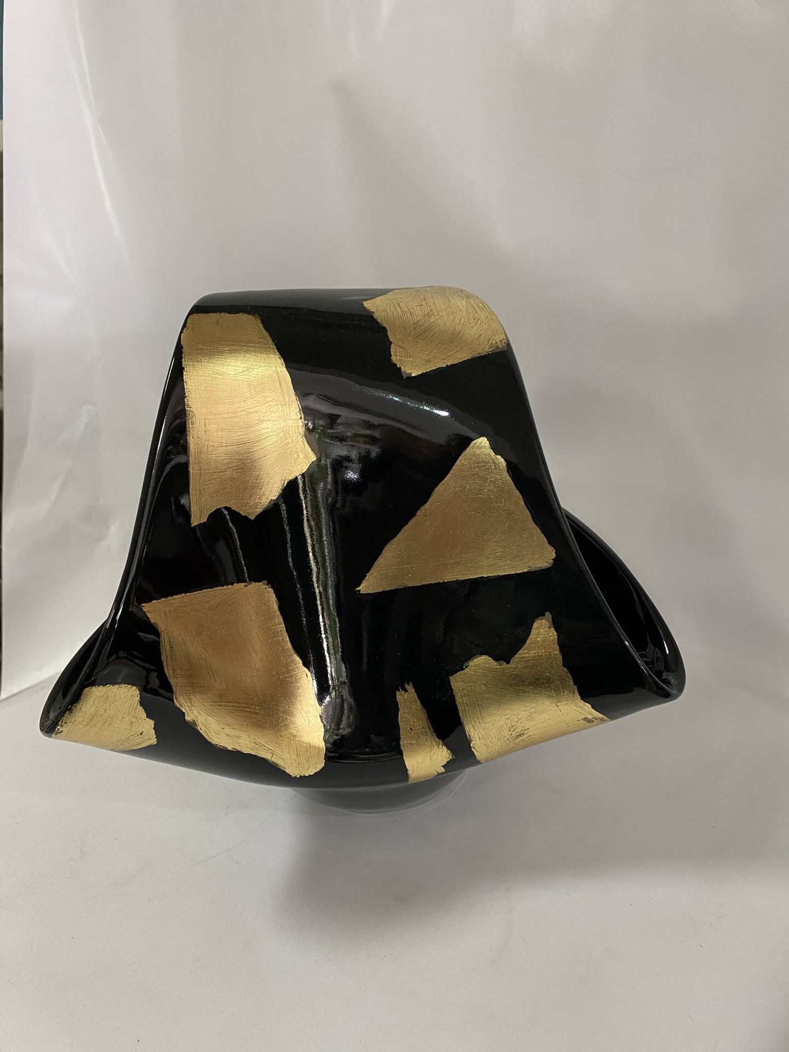 Black Murano-Style Art Glass Centerpiece Bowl with Gold Leaf Accents
