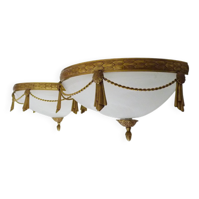 Grande paire d'appliques murales demi lune en laiton et verre maison zonca