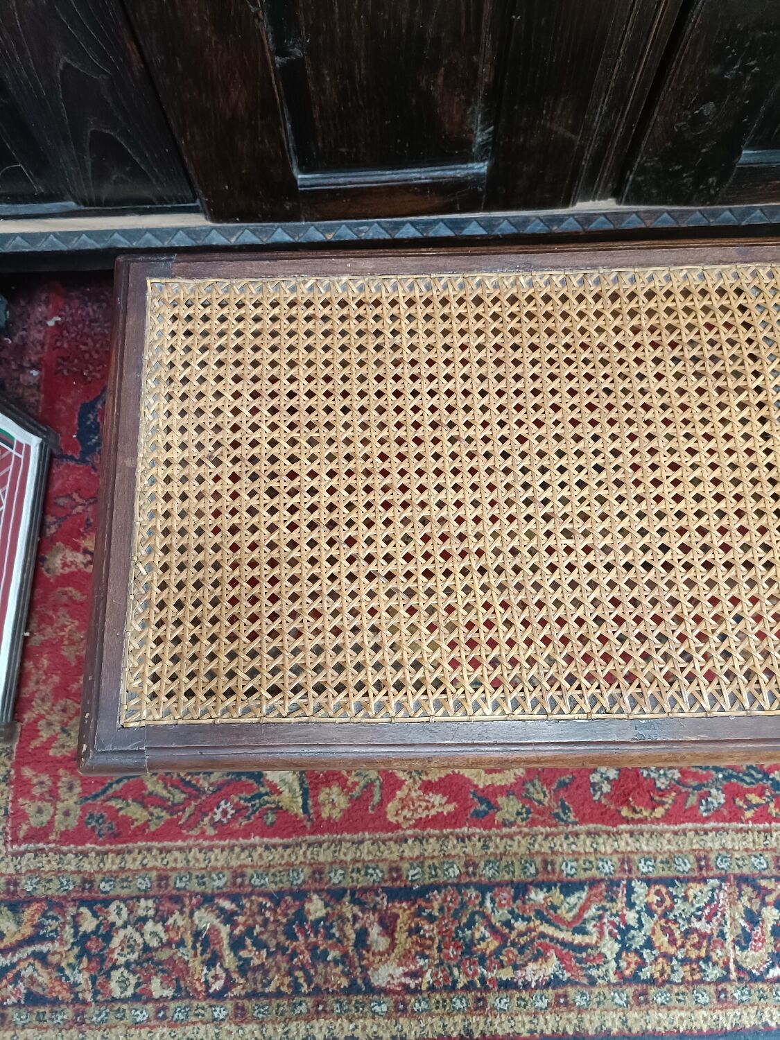 Wooden bench or piano bench with tanned seat