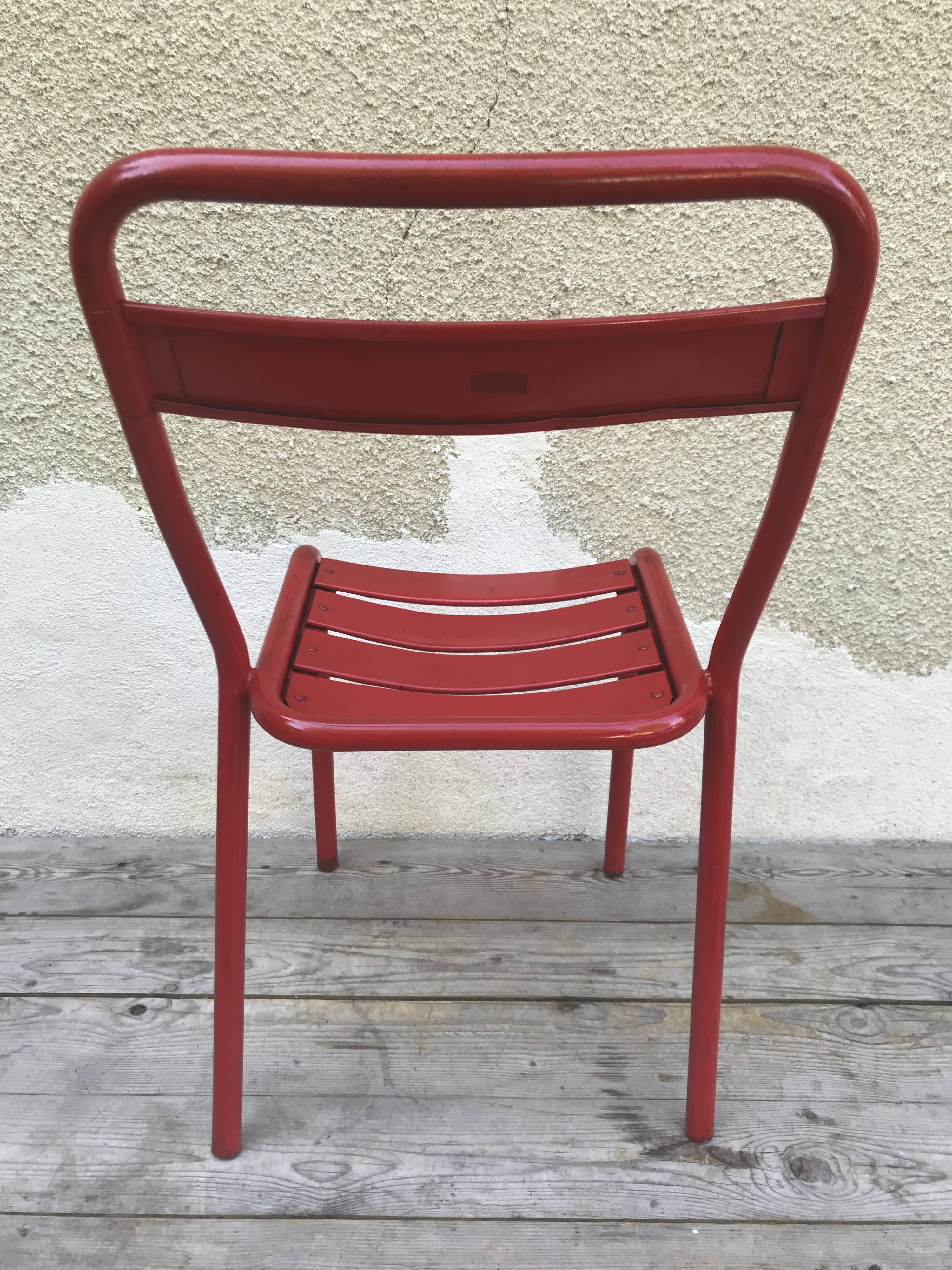 Set of 4 chairs old Tolix T1 metal stackable red vintage