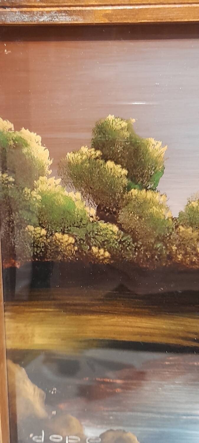 Painted wooden tray. Art Deco, signed Dope