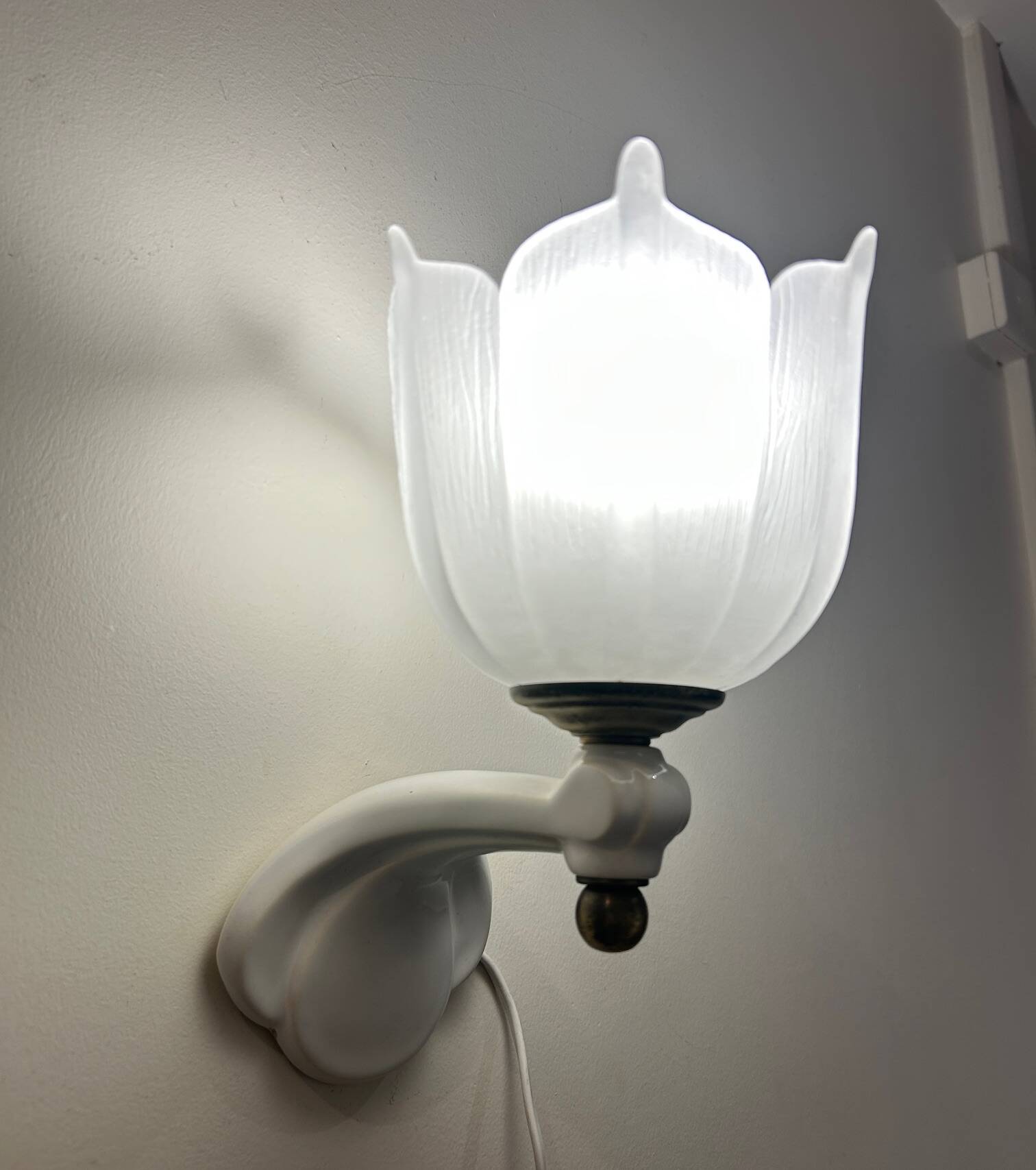 pair of ceramic and frosted glass wall lights 1950