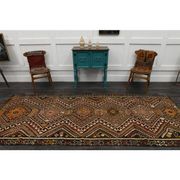 1970s Vintage Turkish Oushak Handmade Wool Cotton Orange Runner Rug 132X341