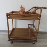 Rolling table, bamboo rattan service 70s