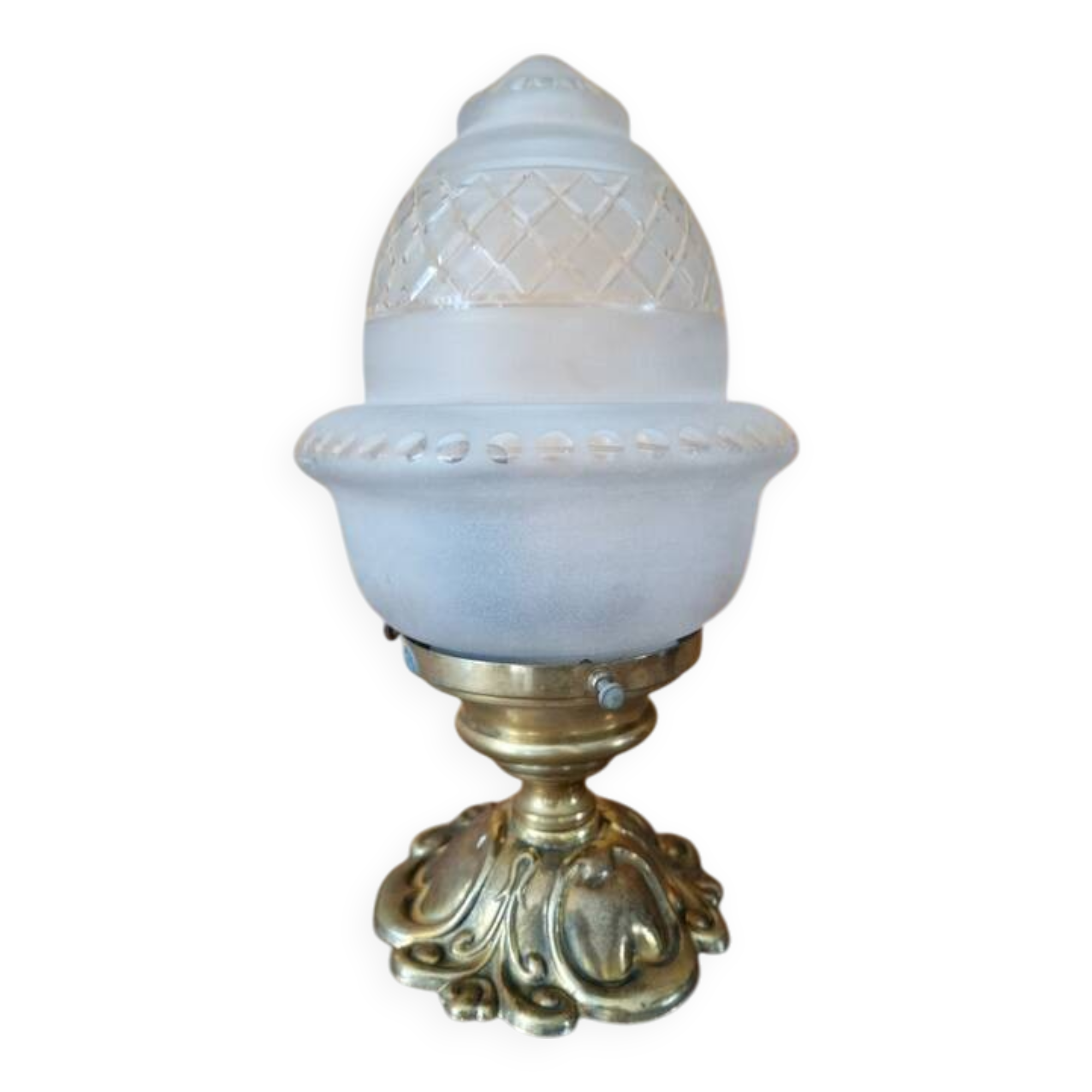 Gold metal ceiling light - Cut and satin glass globe - Louis XV style