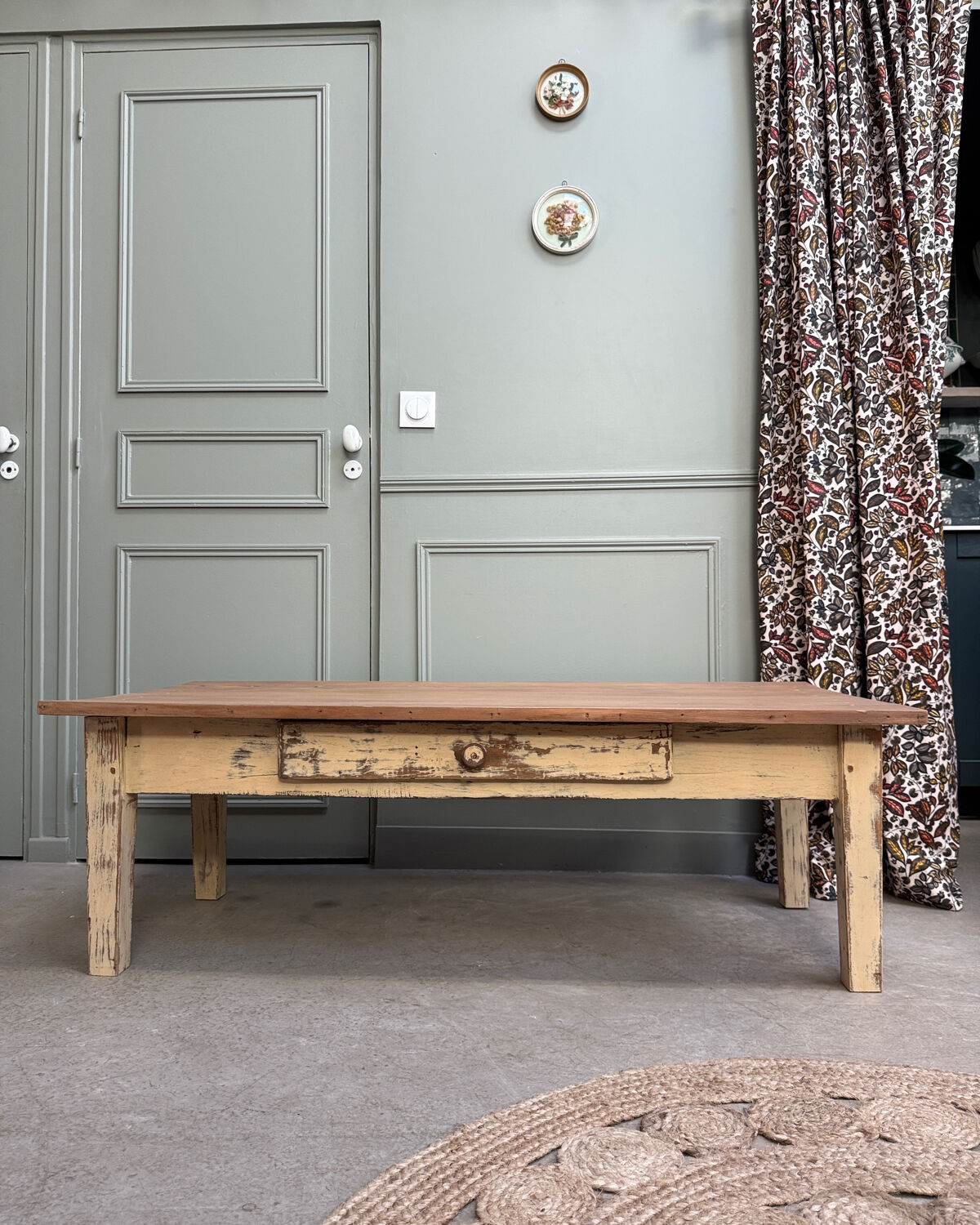 Large patinated farmhouse coffee table