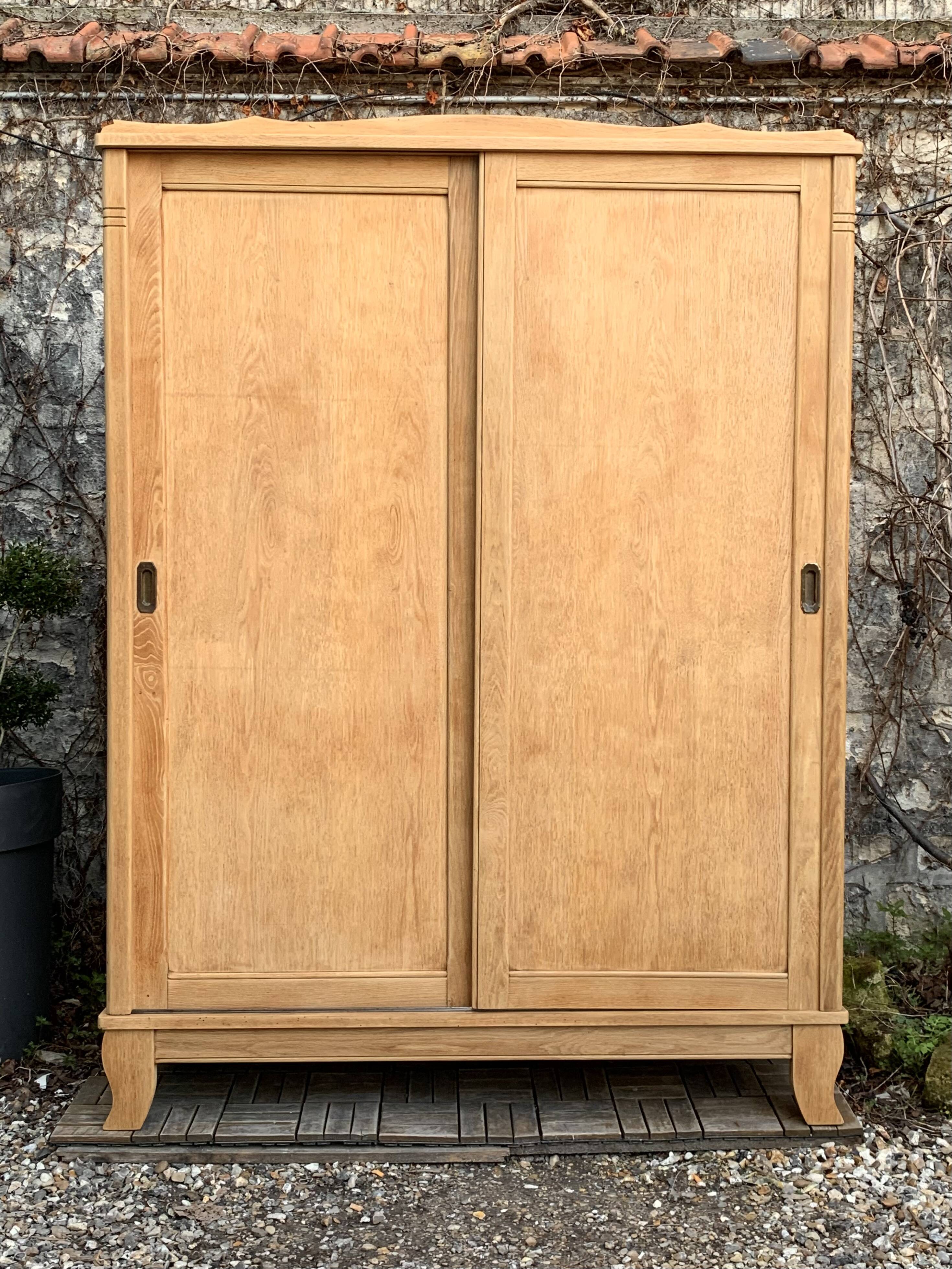 Parisian art deco wardrobe sliding doors solid raw oak