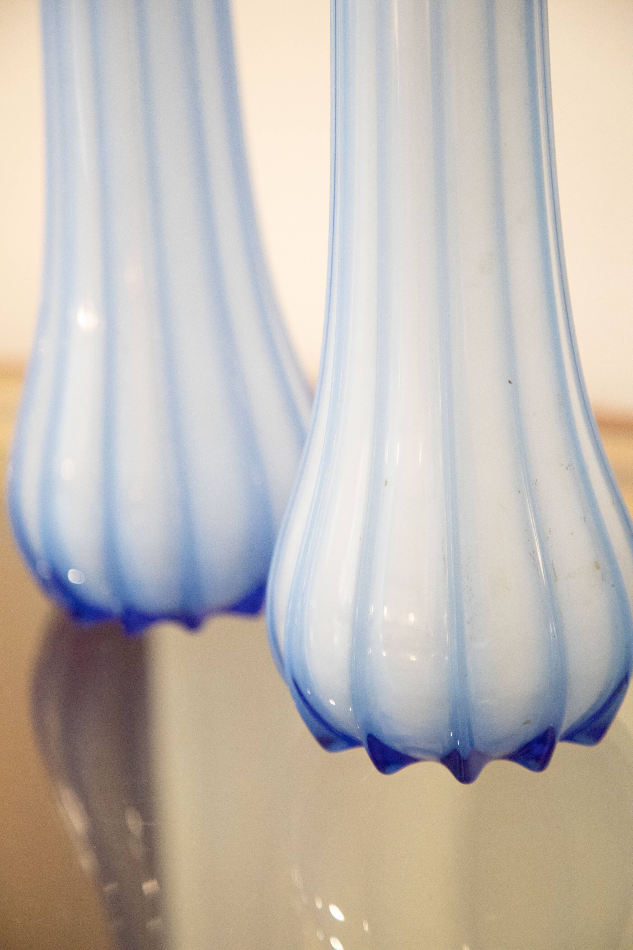 Pair vases Opal glass Streaked Blue