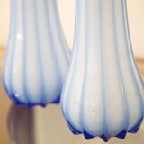 Pair vases Opal glass Streaked Blue