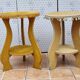 Pair of vintage velvet upholstered pedestal tables – 1950s, 44 cm high