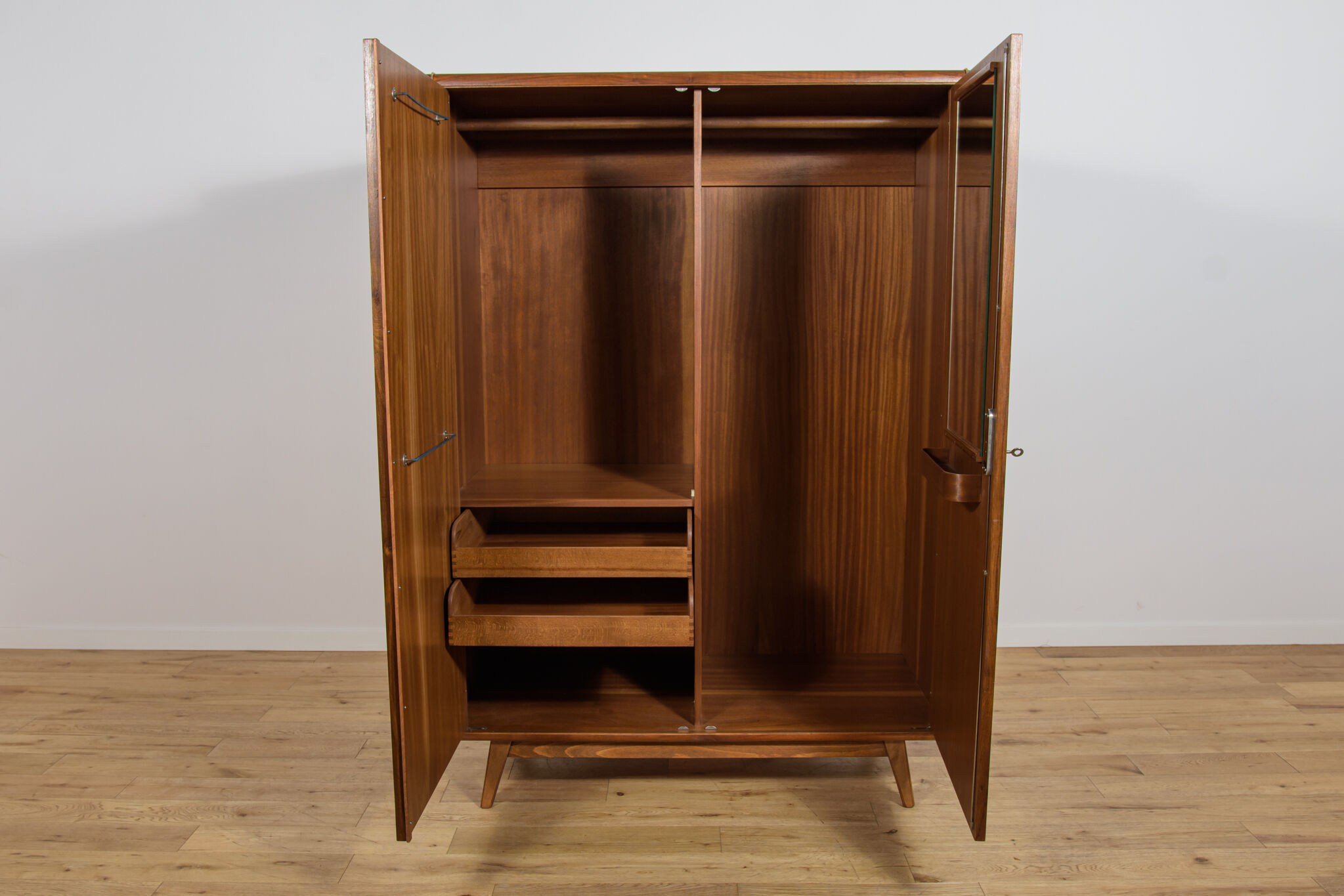 Mid-Century Walnut Wardrobe Designed by Bohumil Landsman for Jitona Soběslav, Czechoslovakia, 1960s