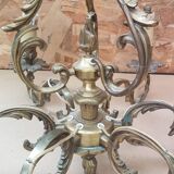 Ancien lustre 6 lumières bronze doré massif xixeme vintage