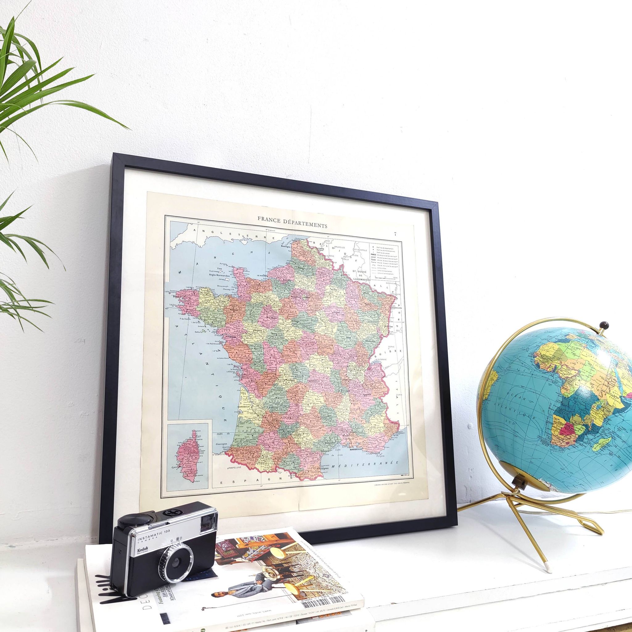 Old map of France and its departments in 1950 43x43cm