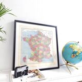 Old map of France and its departments in 1950 43x43cm