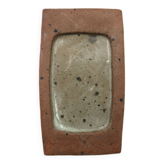 Rectangular dish in stoneware by Gustave Tiffoche, 1960s ceramics.