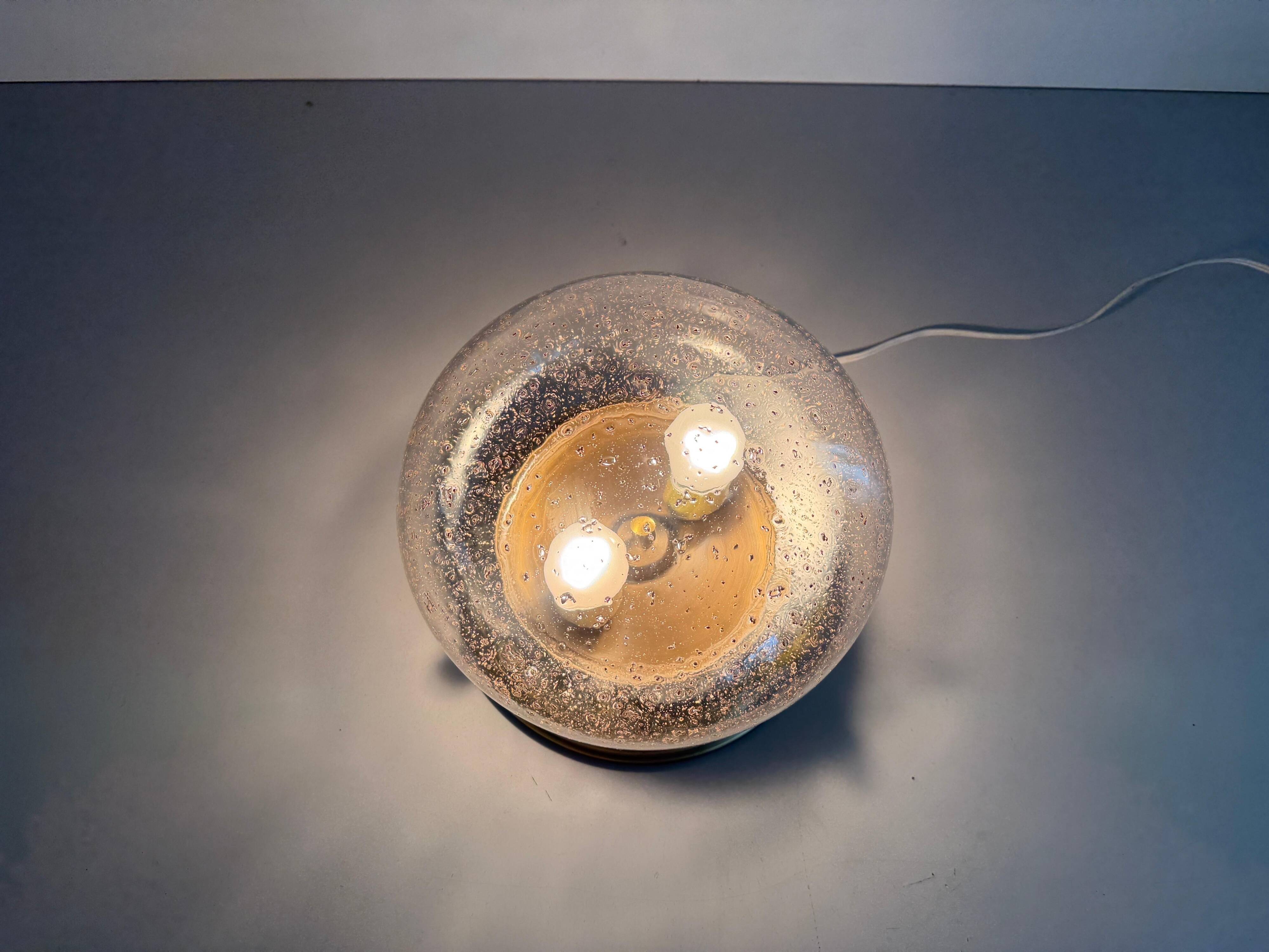Flush glass shade with bubble pattern and brass base by Hillebrand, 1960s, Germany.
