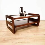 Coffee table in wood and smoked glass