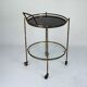 Round Mid-Century Brass and Marble-Effect Glass Bar Cart. Italy 1950s