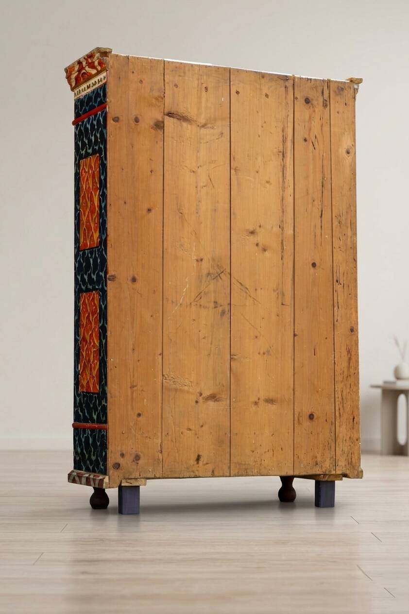Antique hand-painted Baroque chest folk art cabinet dated solid wood Central Europe, 1865