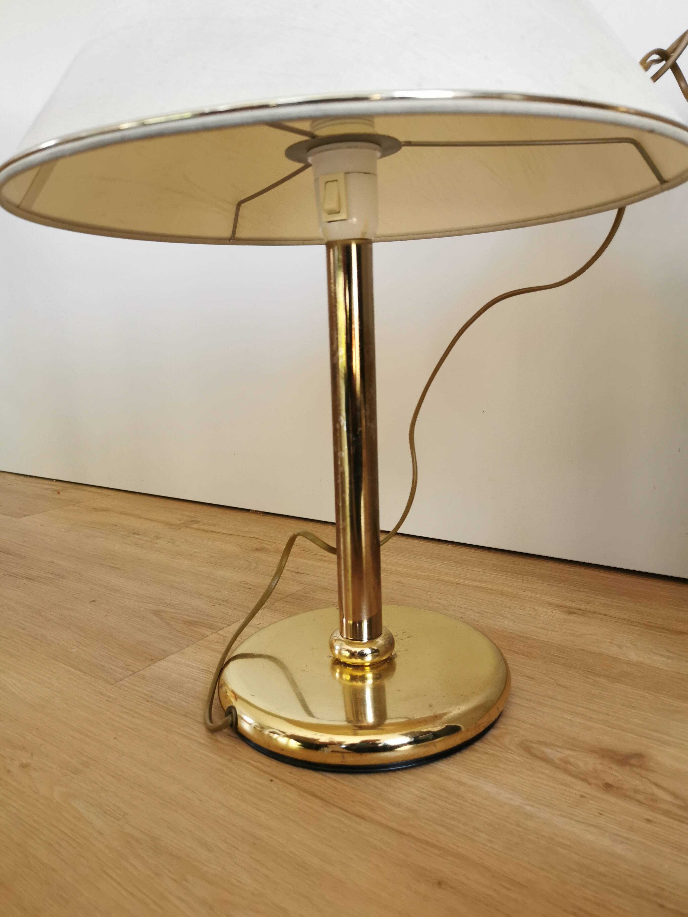 Vintage Brass Table Lamp with Fabric Shade, Mid-Century Bedside Light
