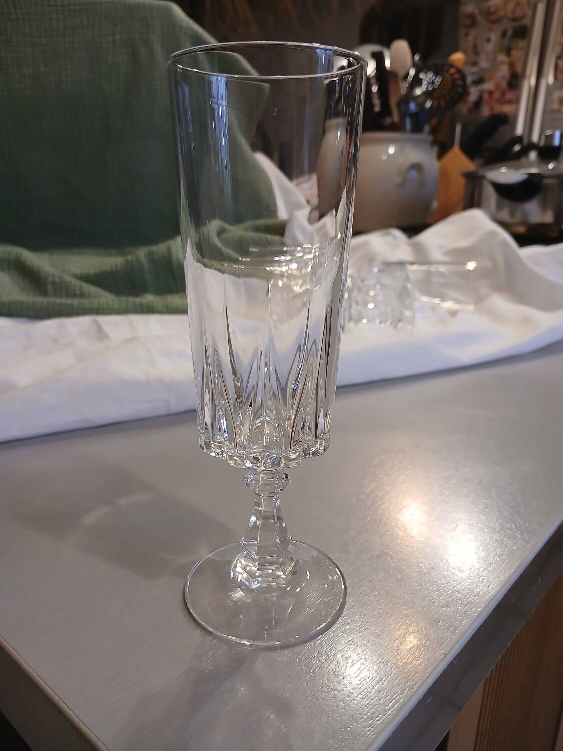 5 antique crystal flutes
