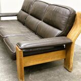 Vintage brutalist leather three seat Durlet sofa, 1970s