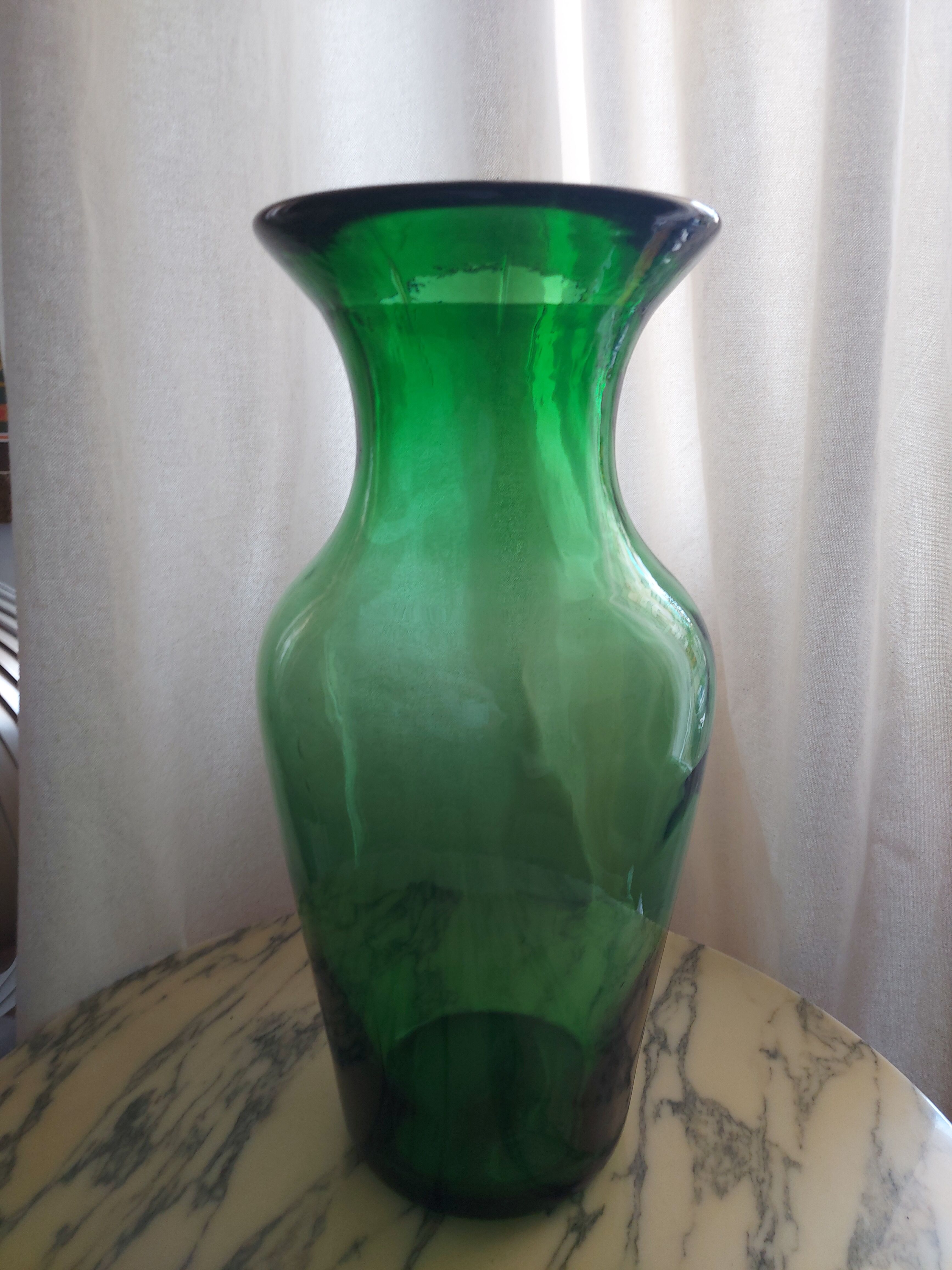 Blown glass vase, bottle green