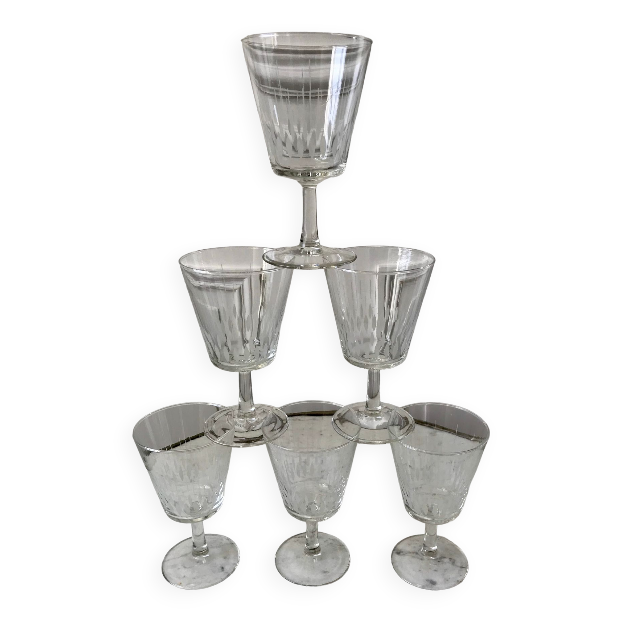 Set of 6 large crystalline glass wine glasses 50-60s