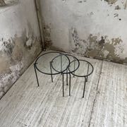 Tables basses gigogne métal et verre années 50