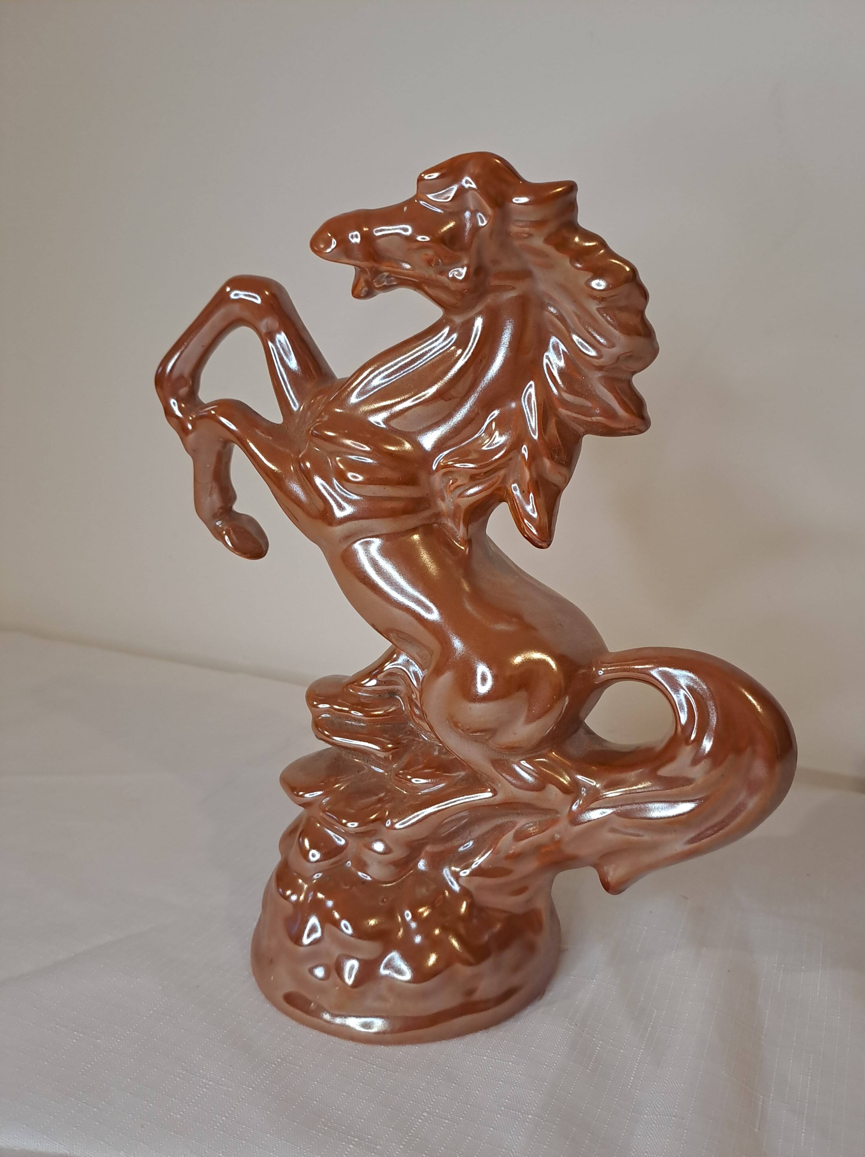 Glazed ceramic rearing horse statuette – vintage piece