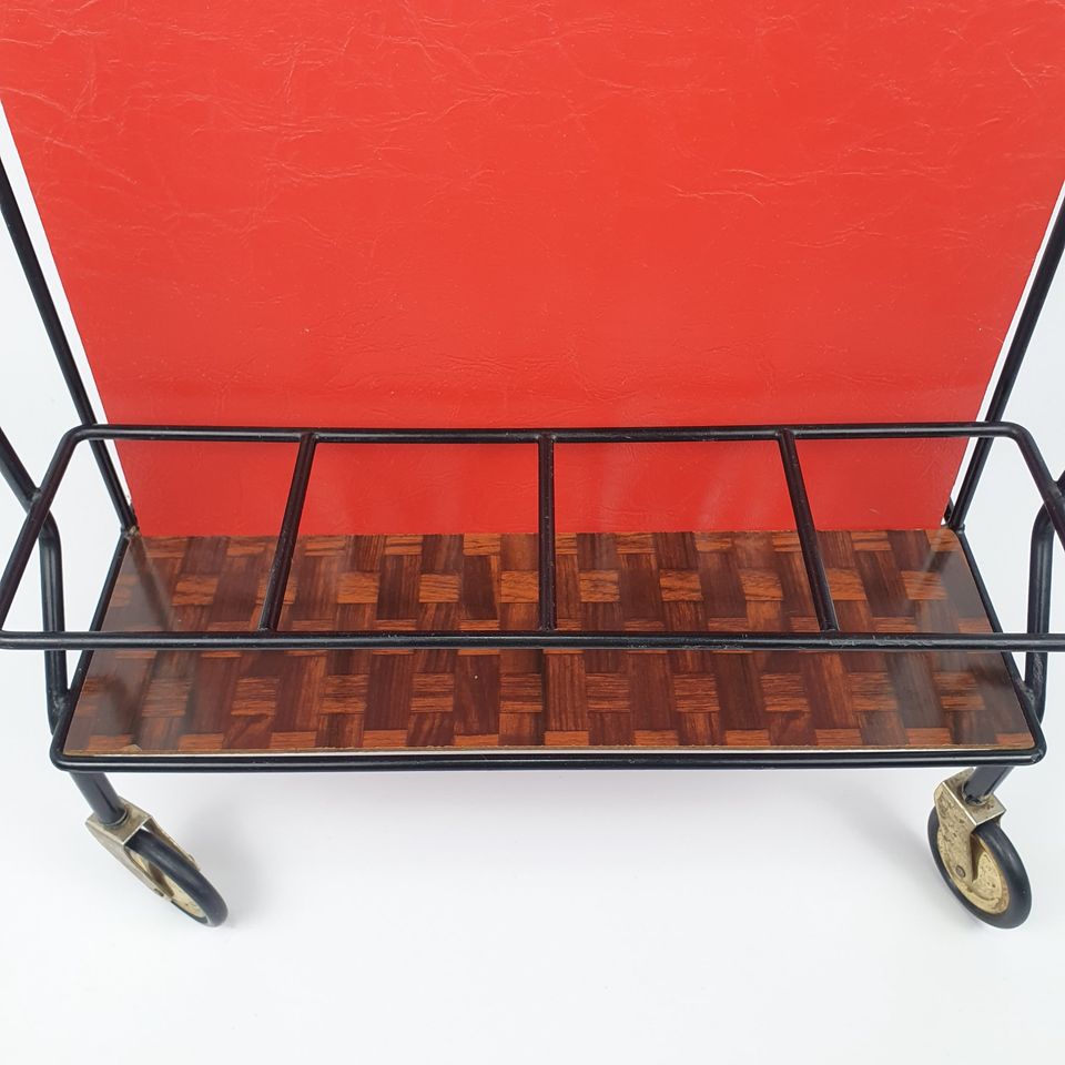 Vintage trolley magazine rack side table, 1960