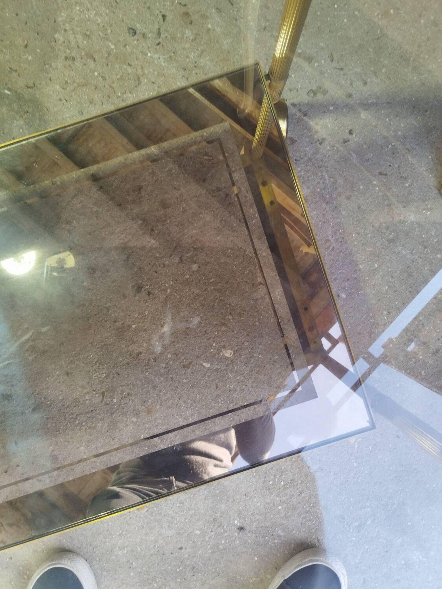Vintage golden metal rolling dessert trolley