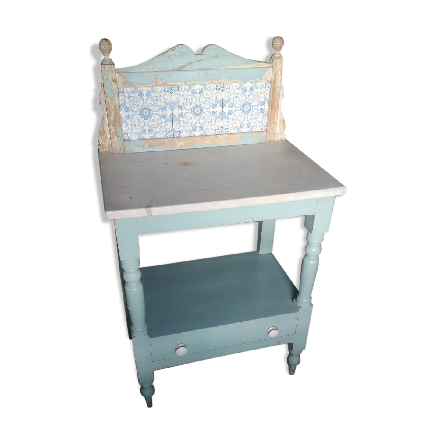 Shelf, sky blue patinated toilet console