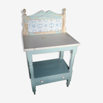 Shelf, sky blue patinated toilet console