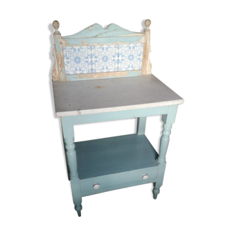 Shelf, sky blue patinated toilet console