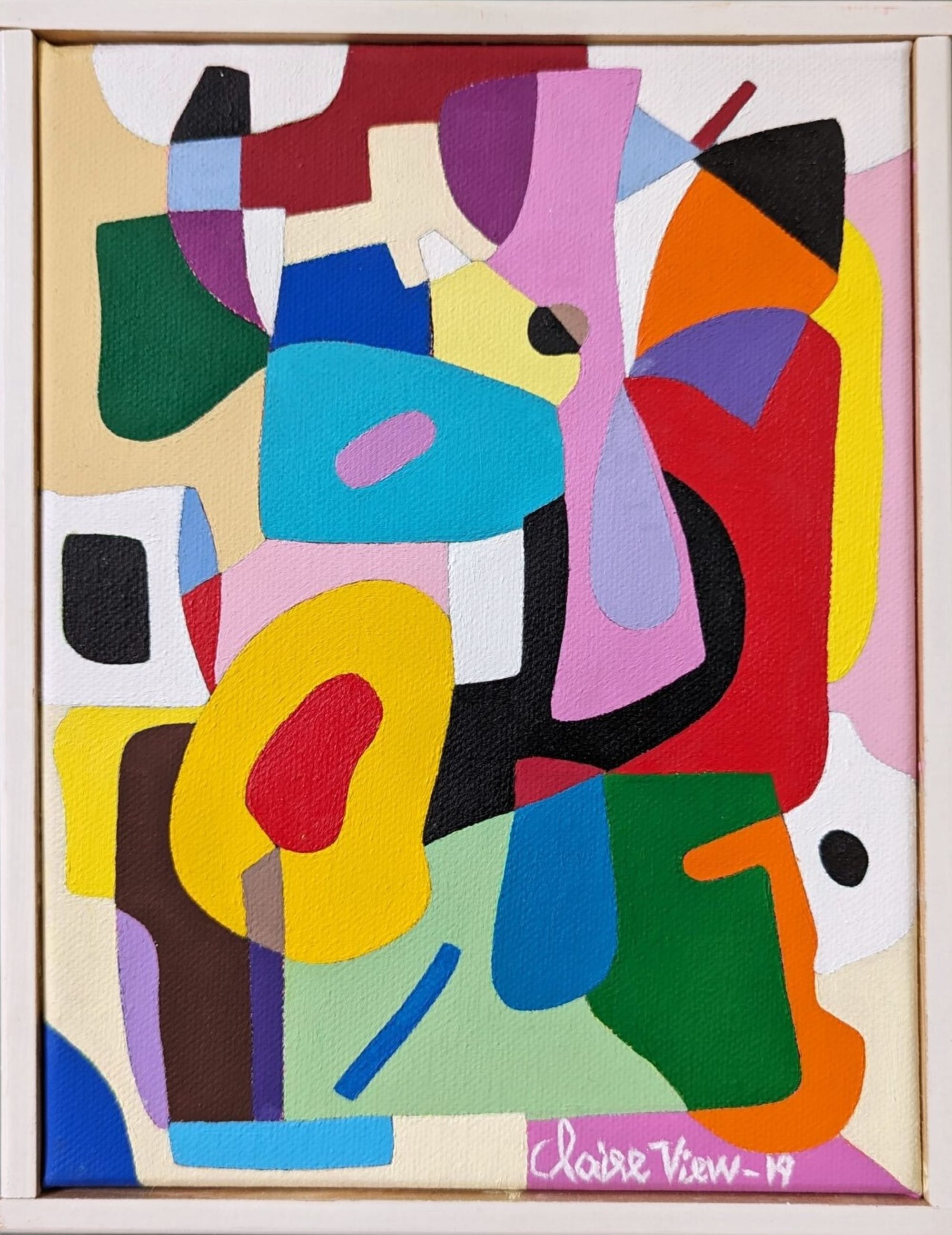 Contemporary Abstract Swedish "The Peach", Small Geometric Abstract Acrylic Painting, 2019