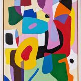 Contemporary Abstract Swedish "The Peach", Small Geometric Abstract Acrylic Painting, 2019