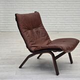 1970s, Danish loungechair by Farstrup, leather, canvas, bent wood.
