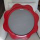 Round wall mirror 53 cm red/white vintage 1960s/70s