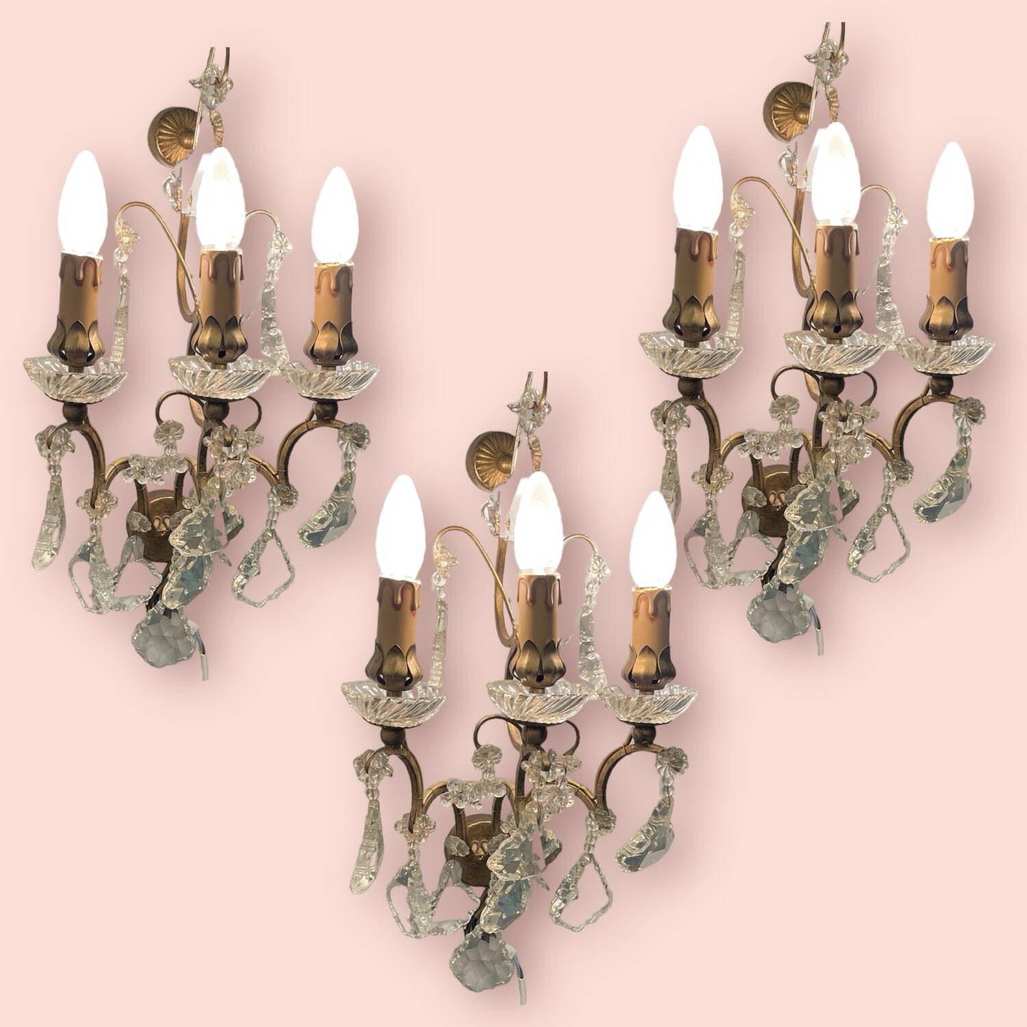 Large Crystal Sconces Set of 3