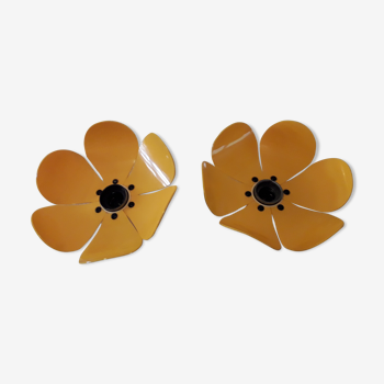 Duo d'appliques fleur orange années 70