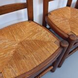 Set of 4 vintage brutalist Charles Dudouyt chairs in wood and straw from the 60s