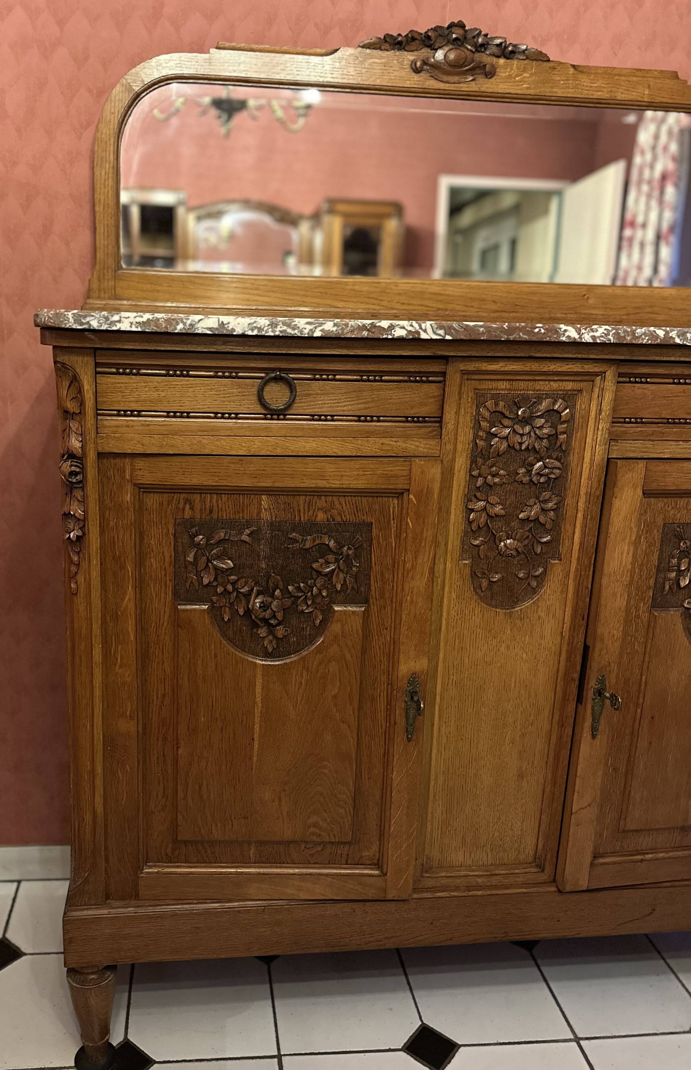 Art Deco sideboard with solid wood mirror and marble top