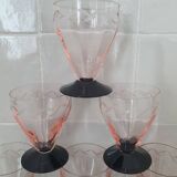 Pink and black etched Art Deco glass