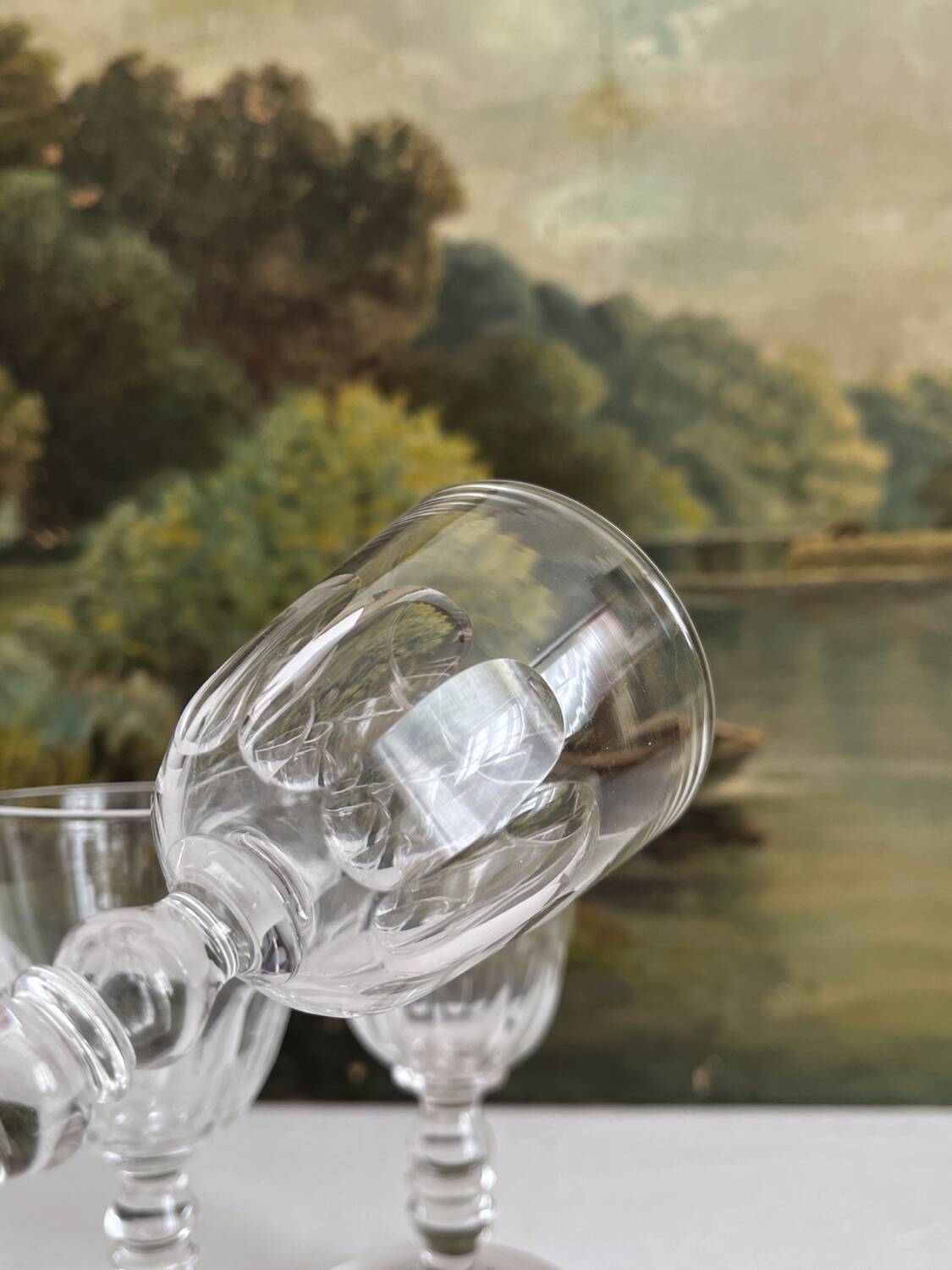 3 antique crystal "Gondola" Baccarat port wine glasses