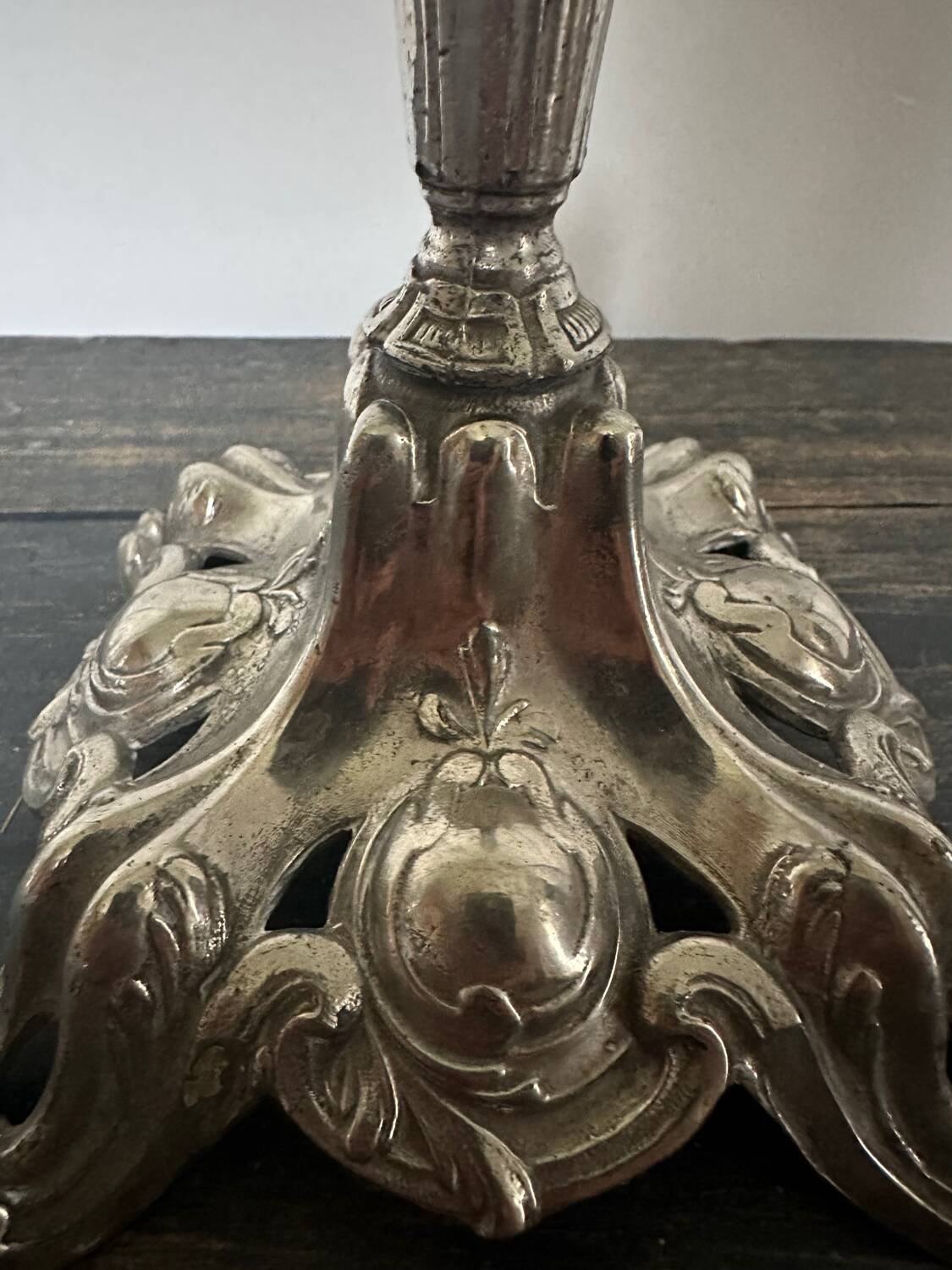 Silver metal candle holder