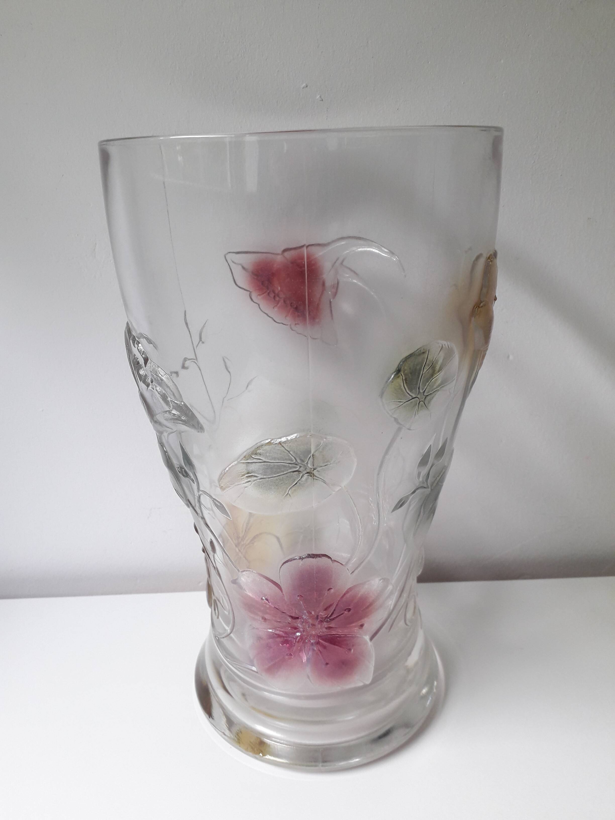 Vintage Luminarc decorated nasturtium vase (25cm) A1